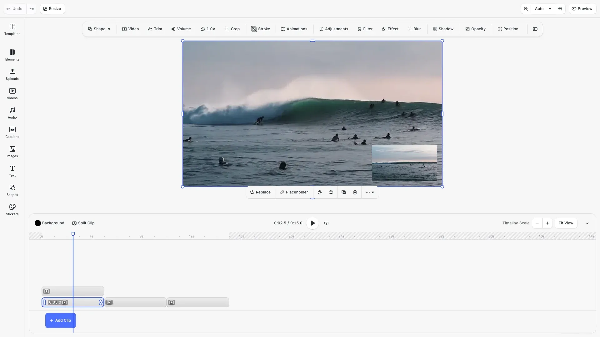 Join and Arrange Video Clips example showing timeline with video clips organized in tracks