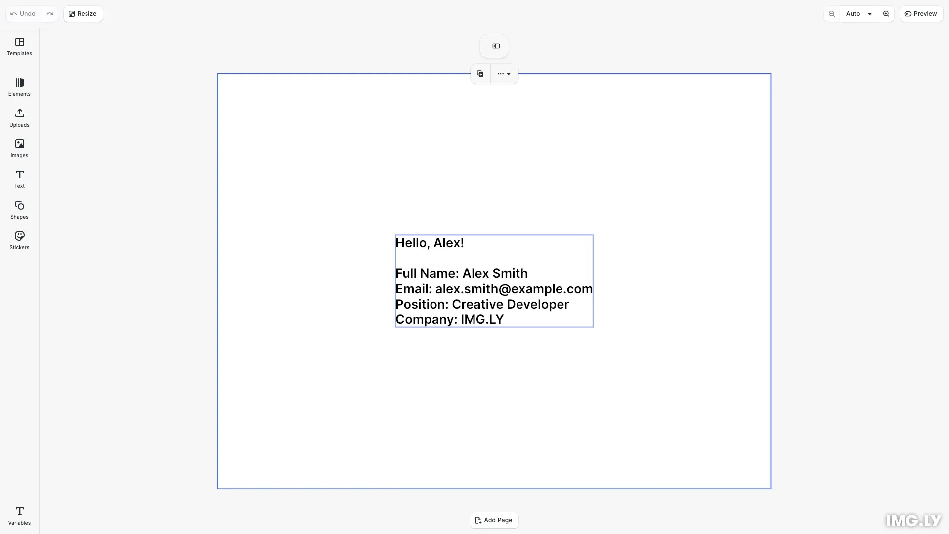 Text Variables example showing personalized text with dynamic data