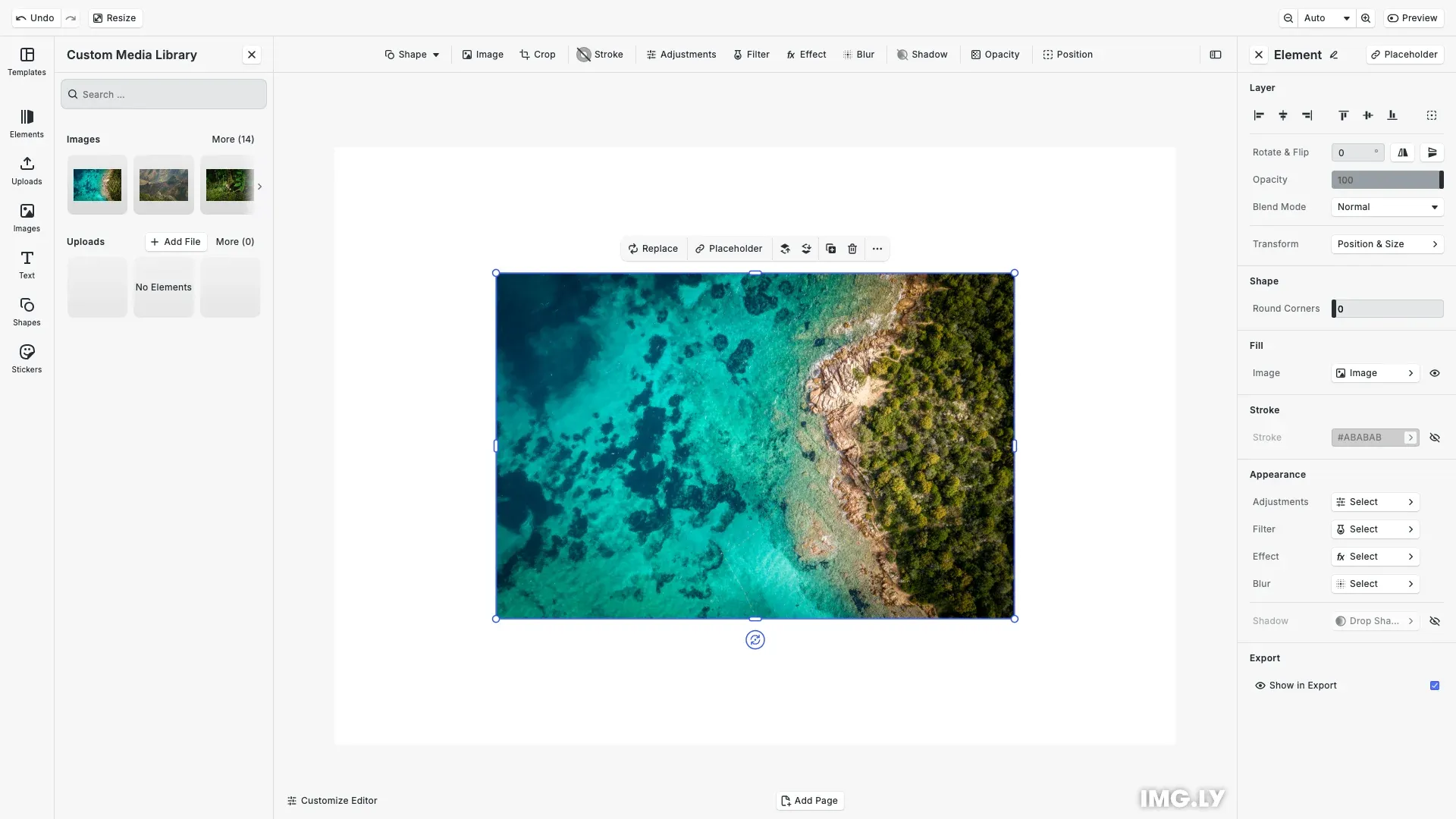Panel Customization example showing CE.SDK with inspector and asset library panels