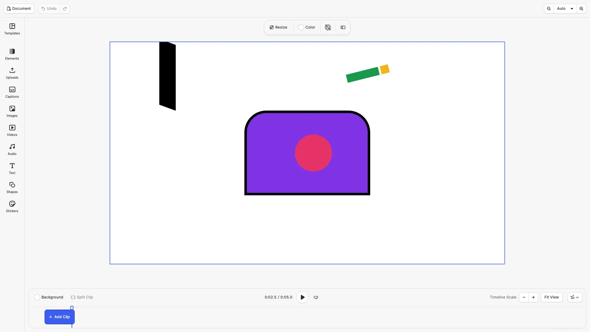 A purple rounded block animated with keyframes, shown at 2.5 seconds