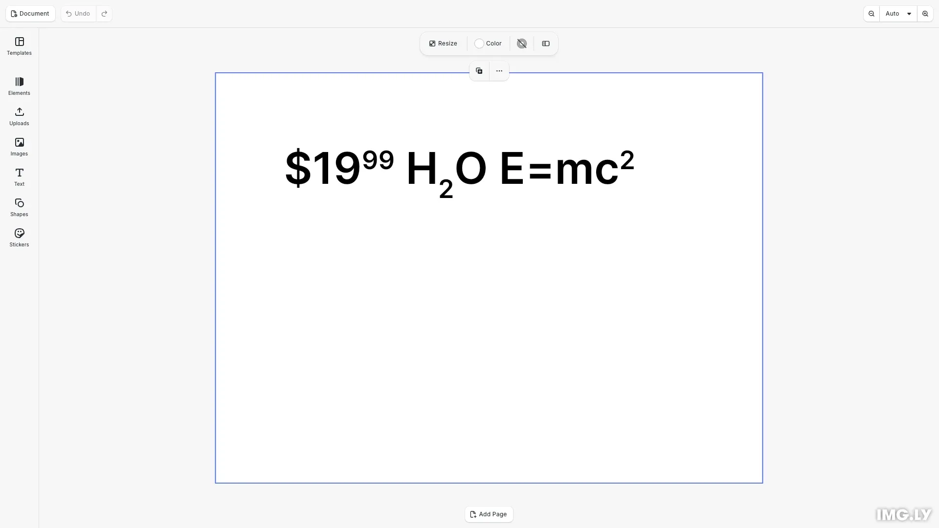 Subscript and superscript demonstration showing a price with raised cents, a chemical formula, and an exponent