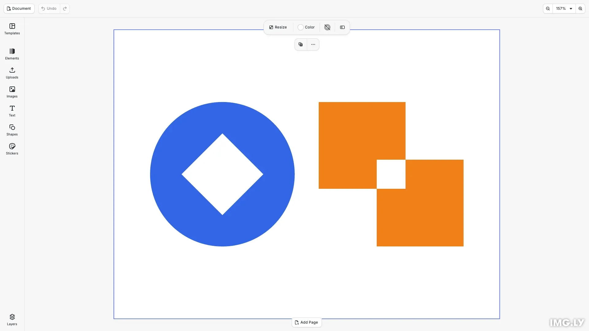Two compound shapes, a circle with a diamond cut out and two squares without their overlap