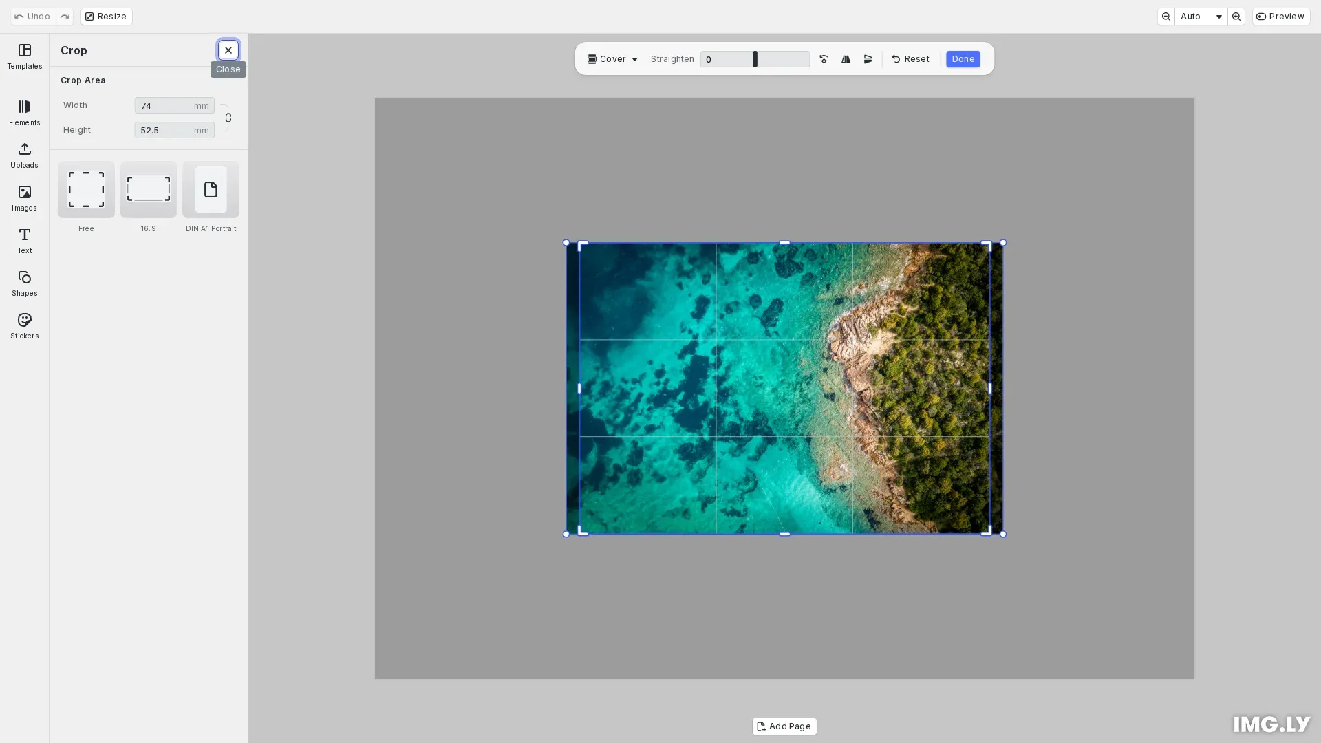 Crop presets example showing custom aspect ratio options in the crop interface