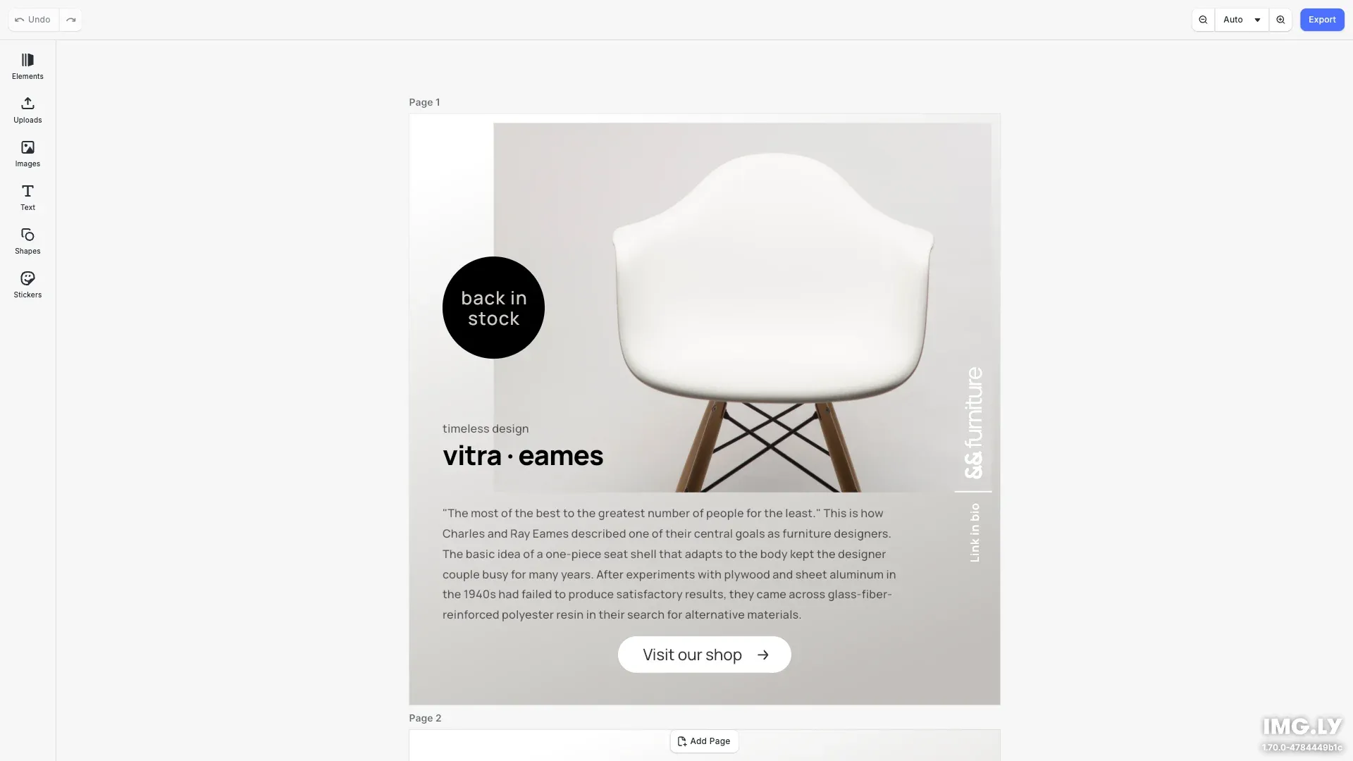 Design Editor starter kit showing a professional design editing interface