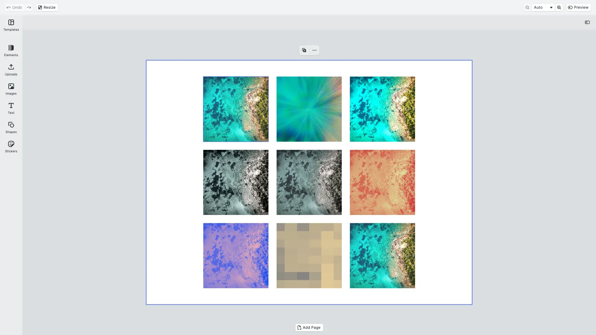 Apply Filters and Effects example showing images with various effects applied