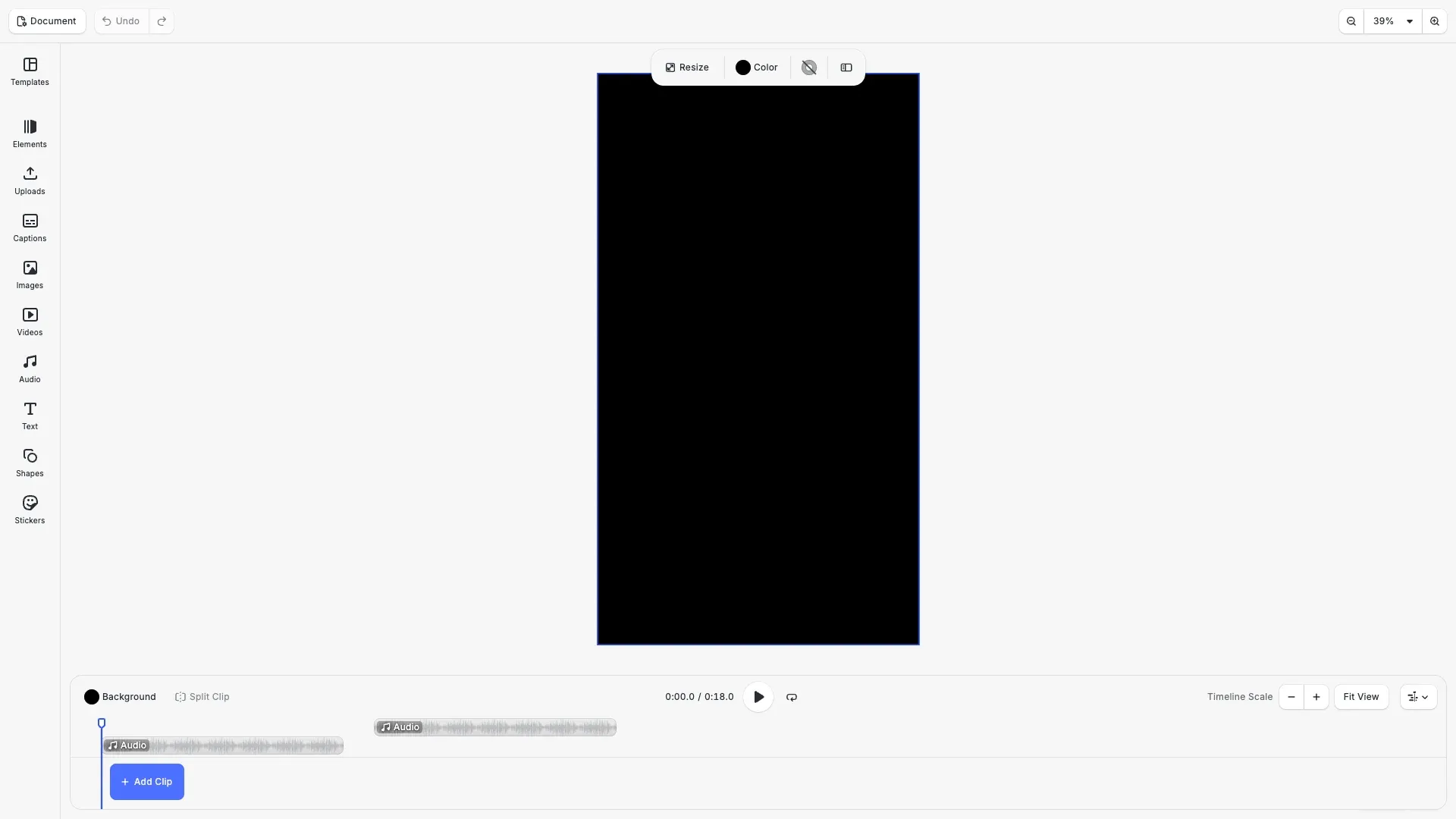 Audio fade example showing a timeline with audio clips that fade in and out