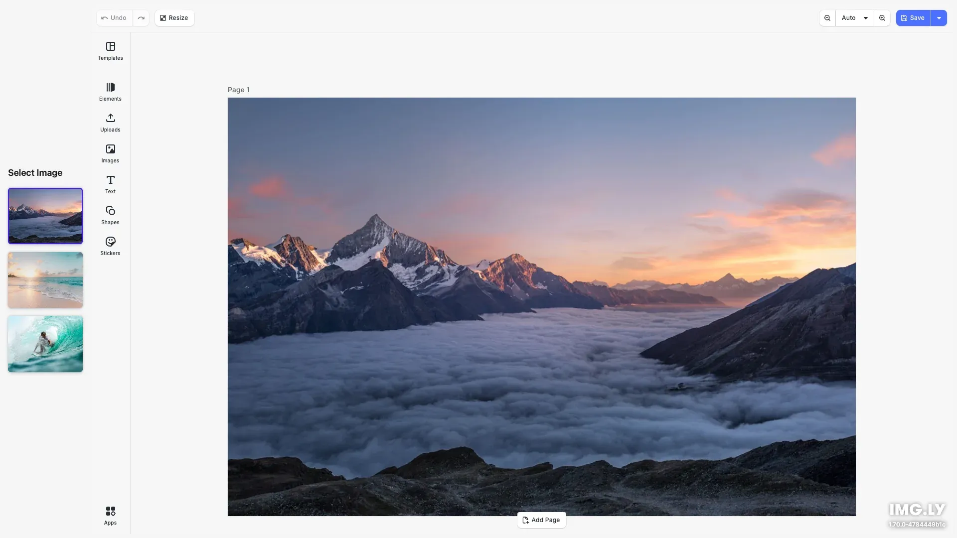 Design Editor starter kit showing a professional design editing interface