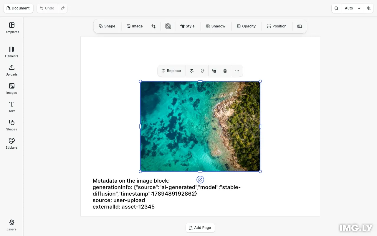 Store Custom Metadata example showing an image block with metadata