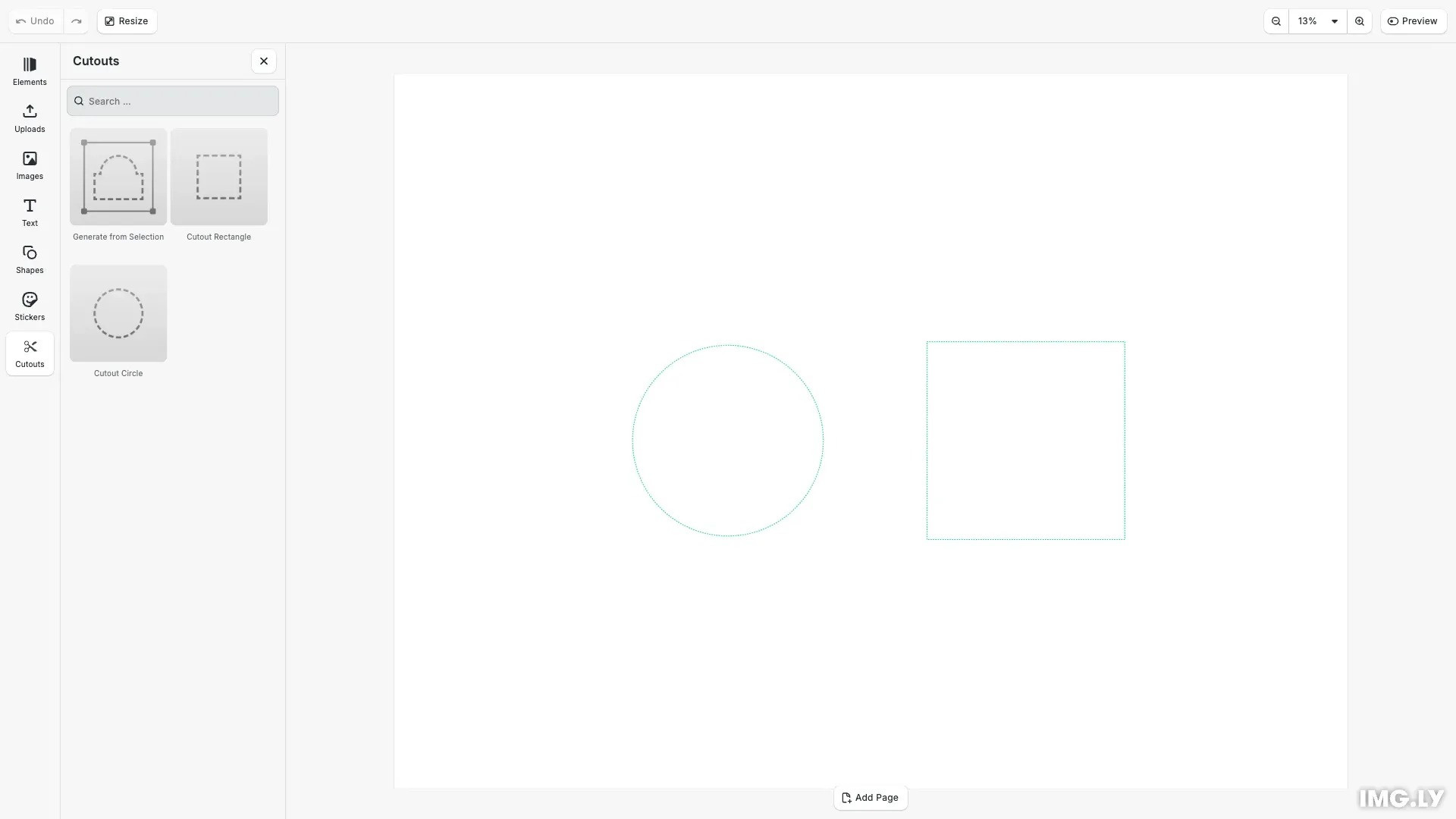 Cutout paths demonstration showing circular and square cutouts combined