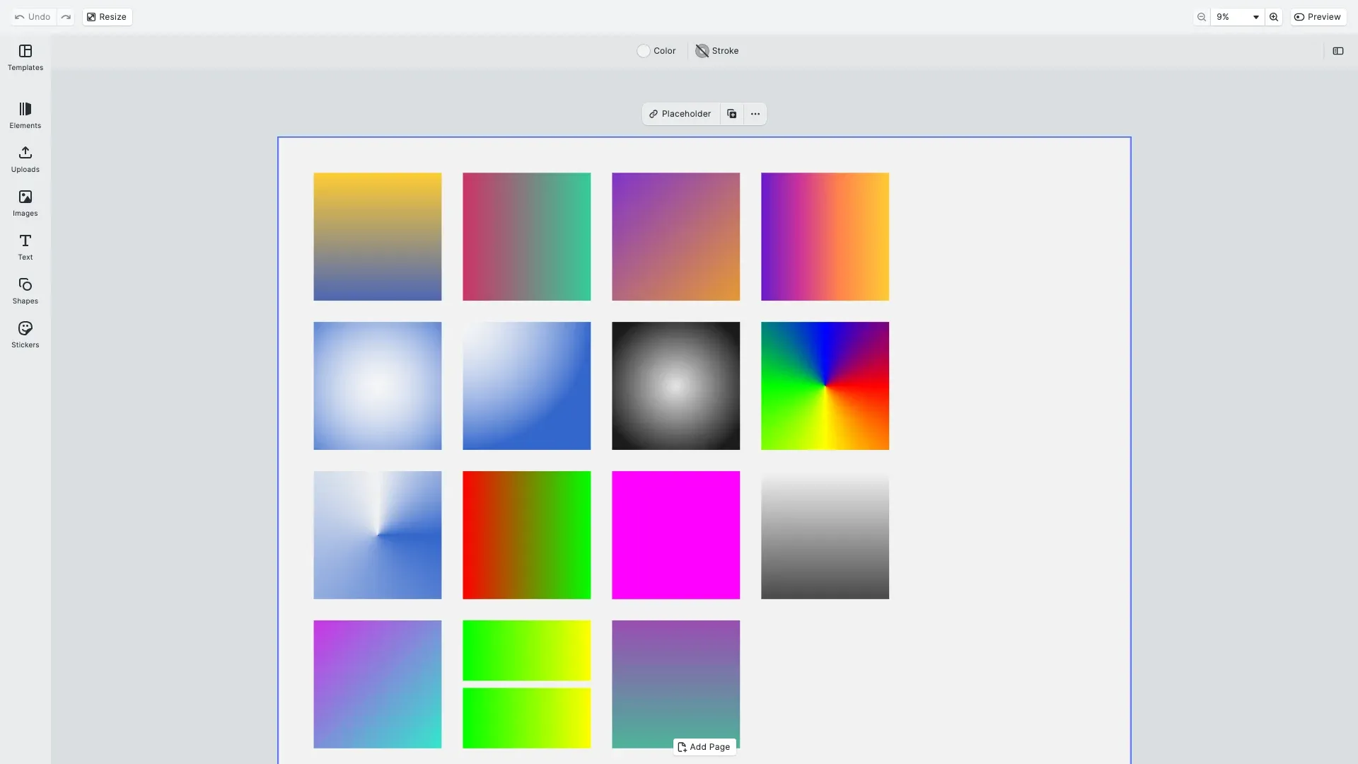 Gradient Fills example showing linear, radial, and conical gradient transitions