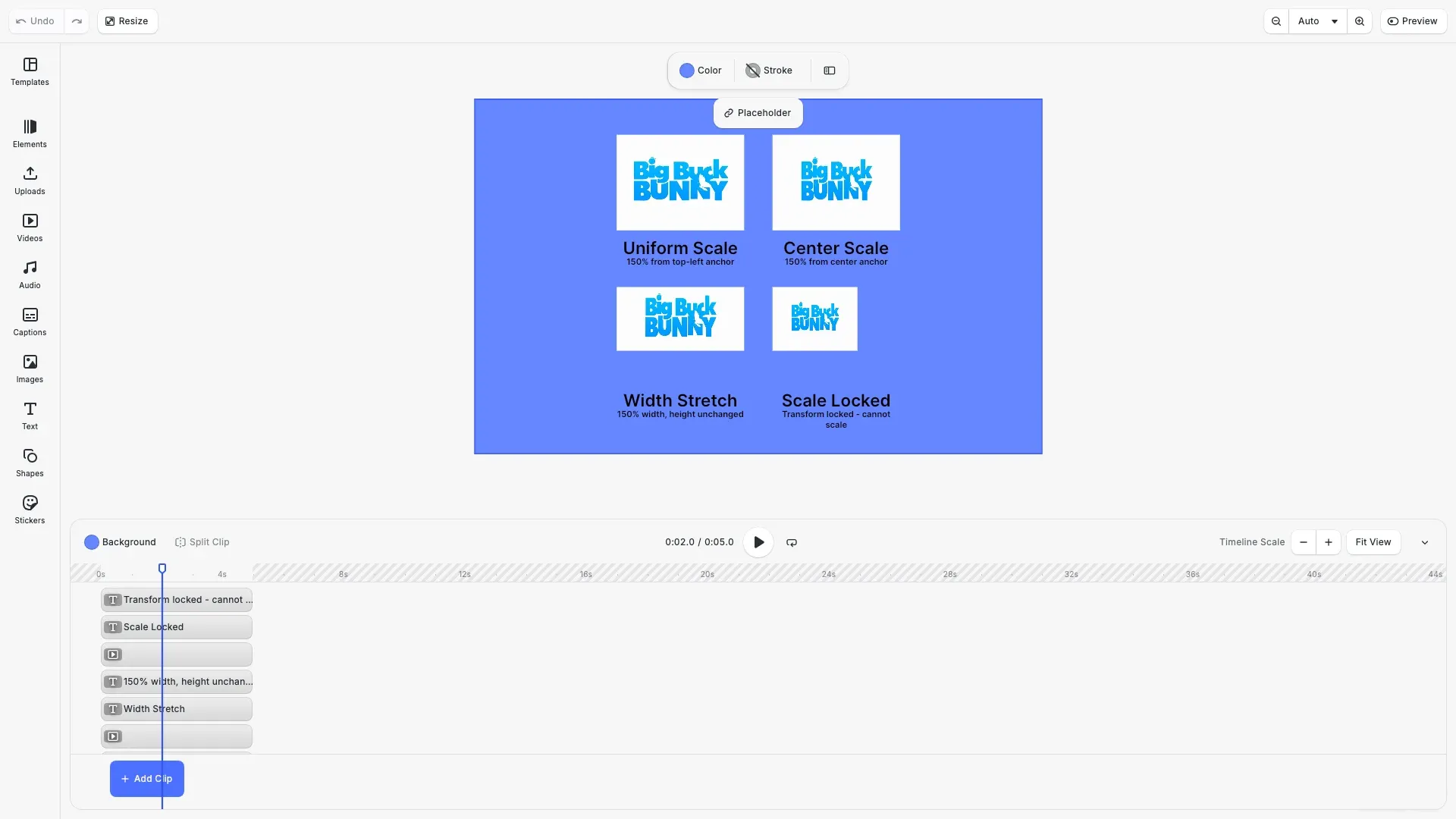 Scale videos example showing different scaling techniques