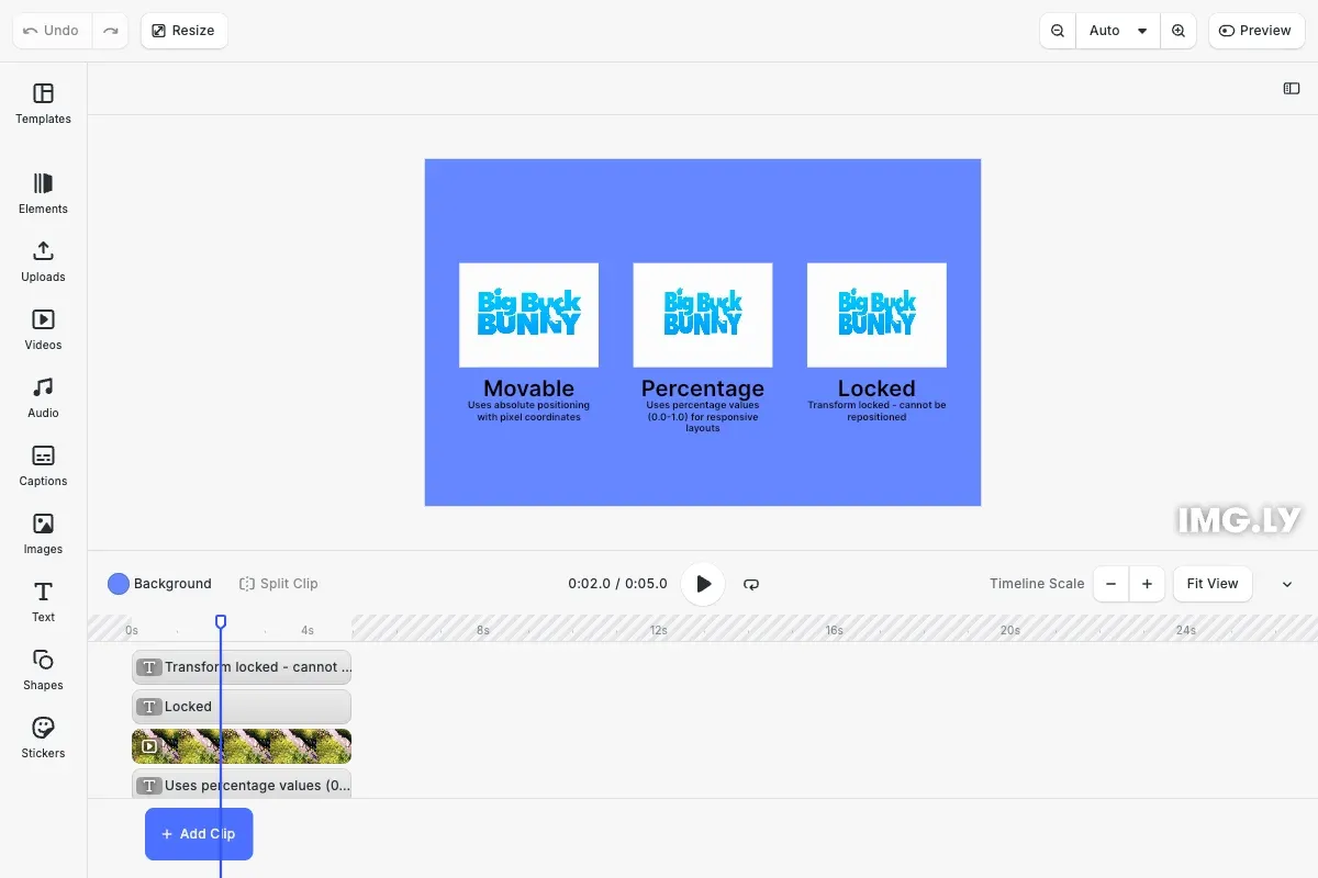 Move videos example showing positioned videos with labels