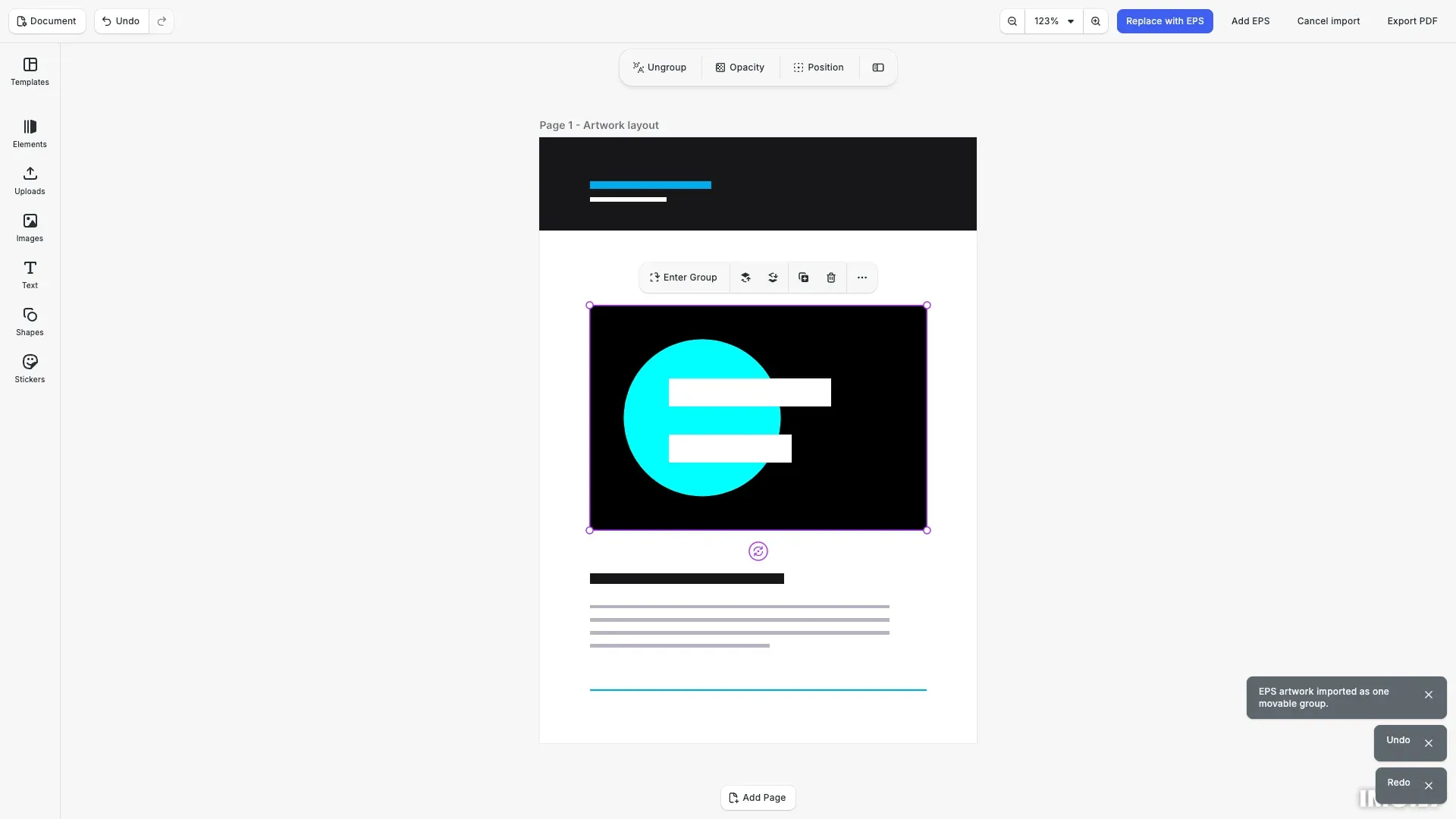 EPS artwork imported into a template as a native group