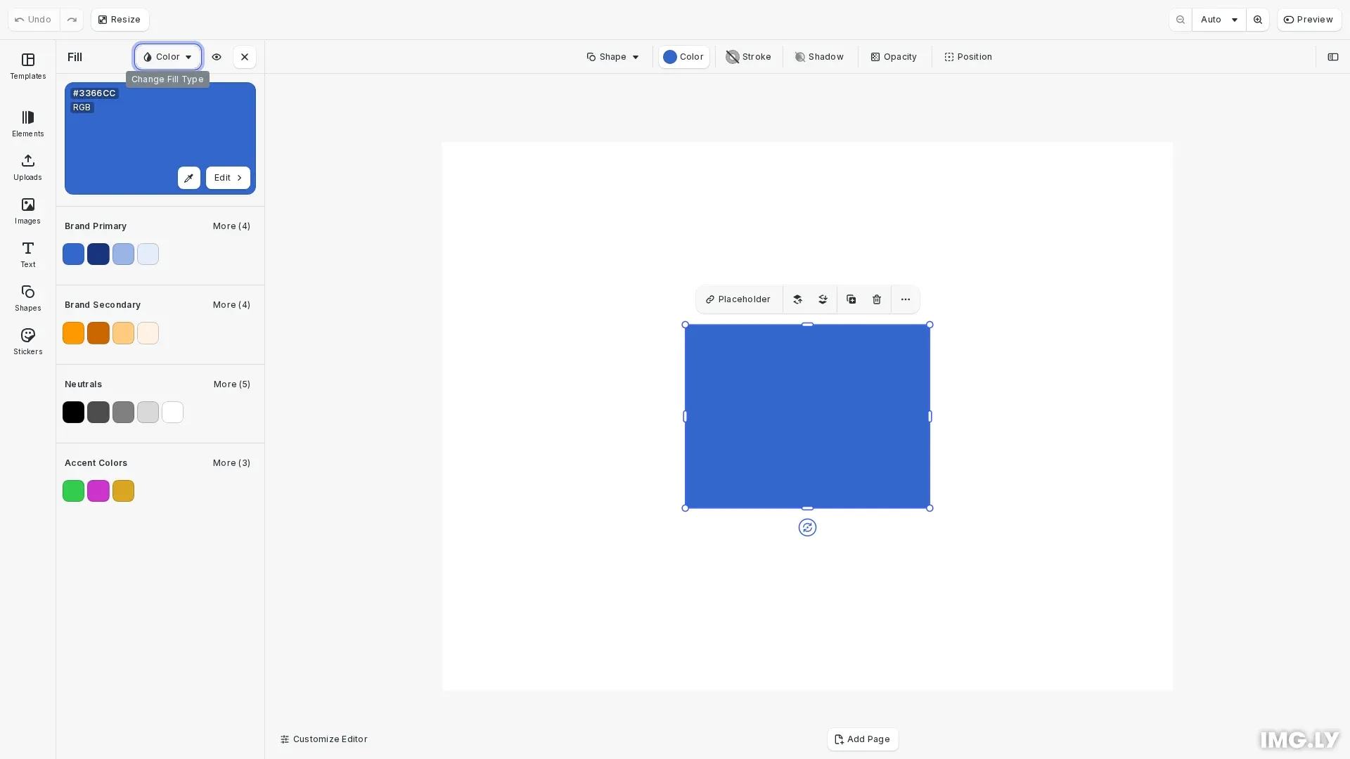 Color Palette example showing custom brand colors organized in the CE.SDK color picker