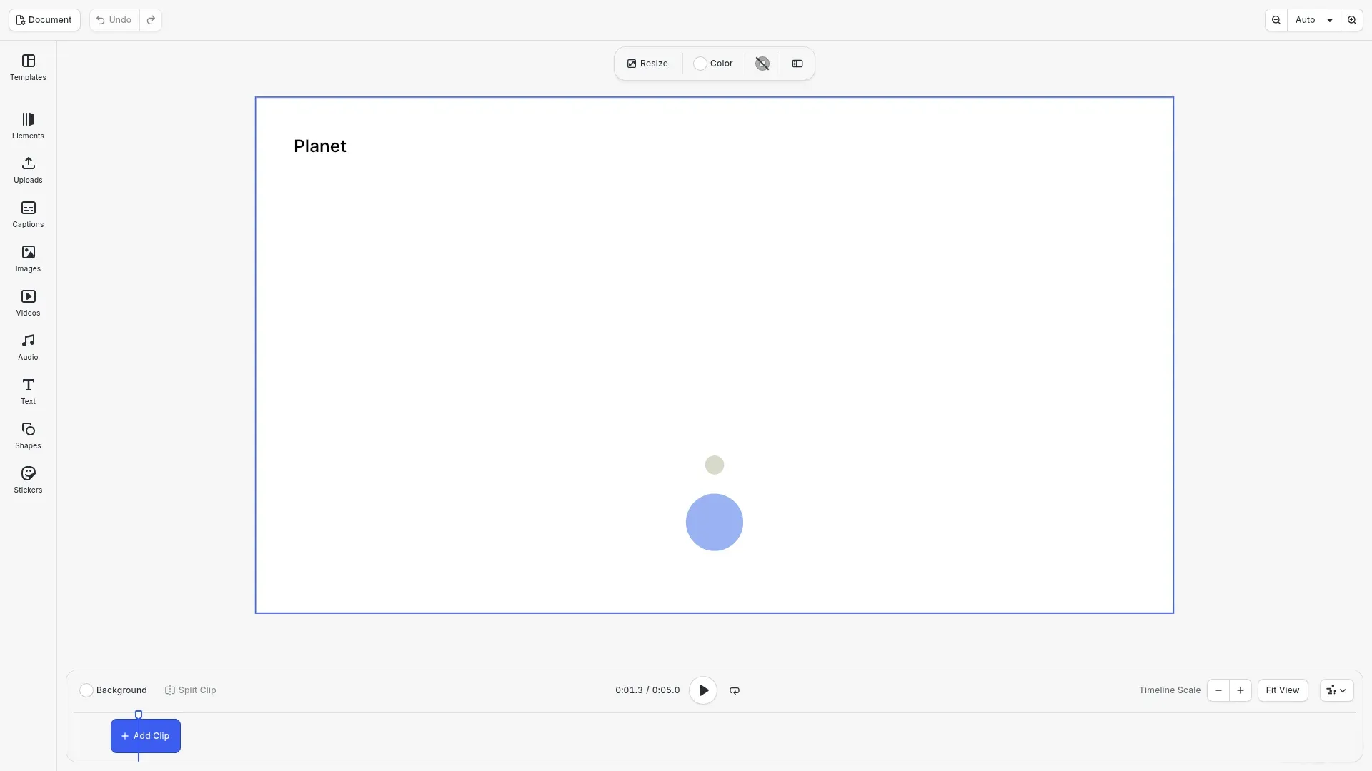 A blue planet circling the page center with a moon, at 1.25 seconds