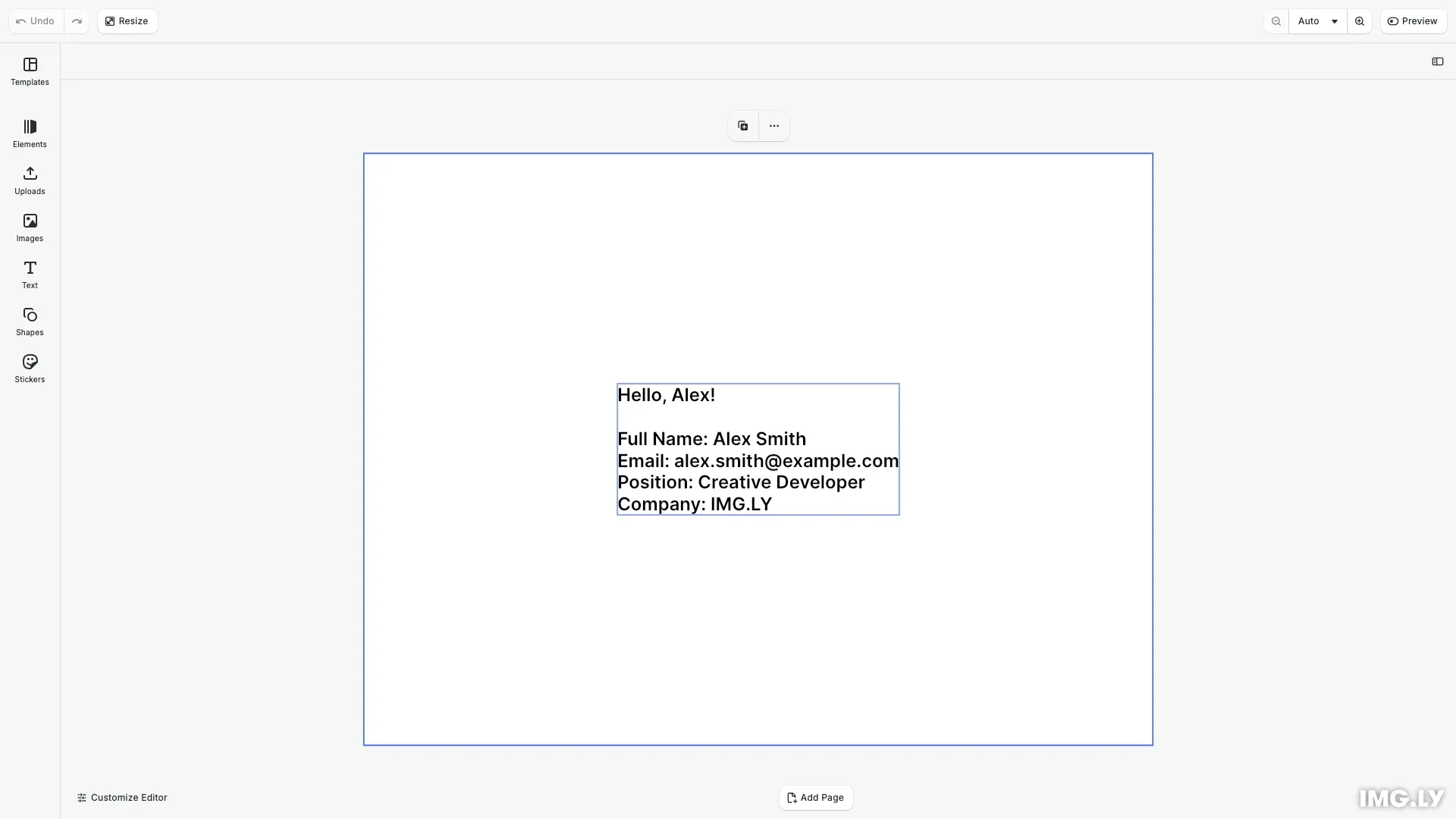 Text Variables example showing personalized text with dynamic data