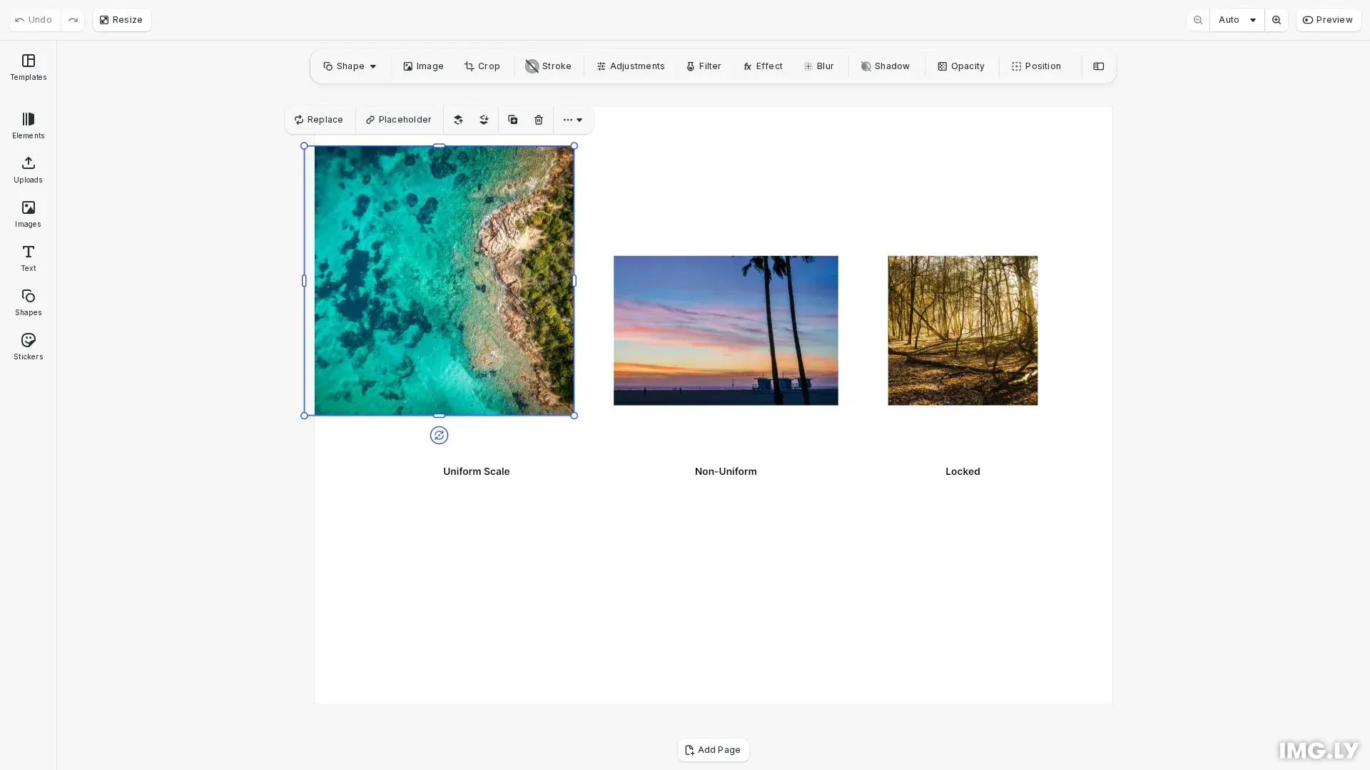 Scale images example showing uniform and non-uniform scaling