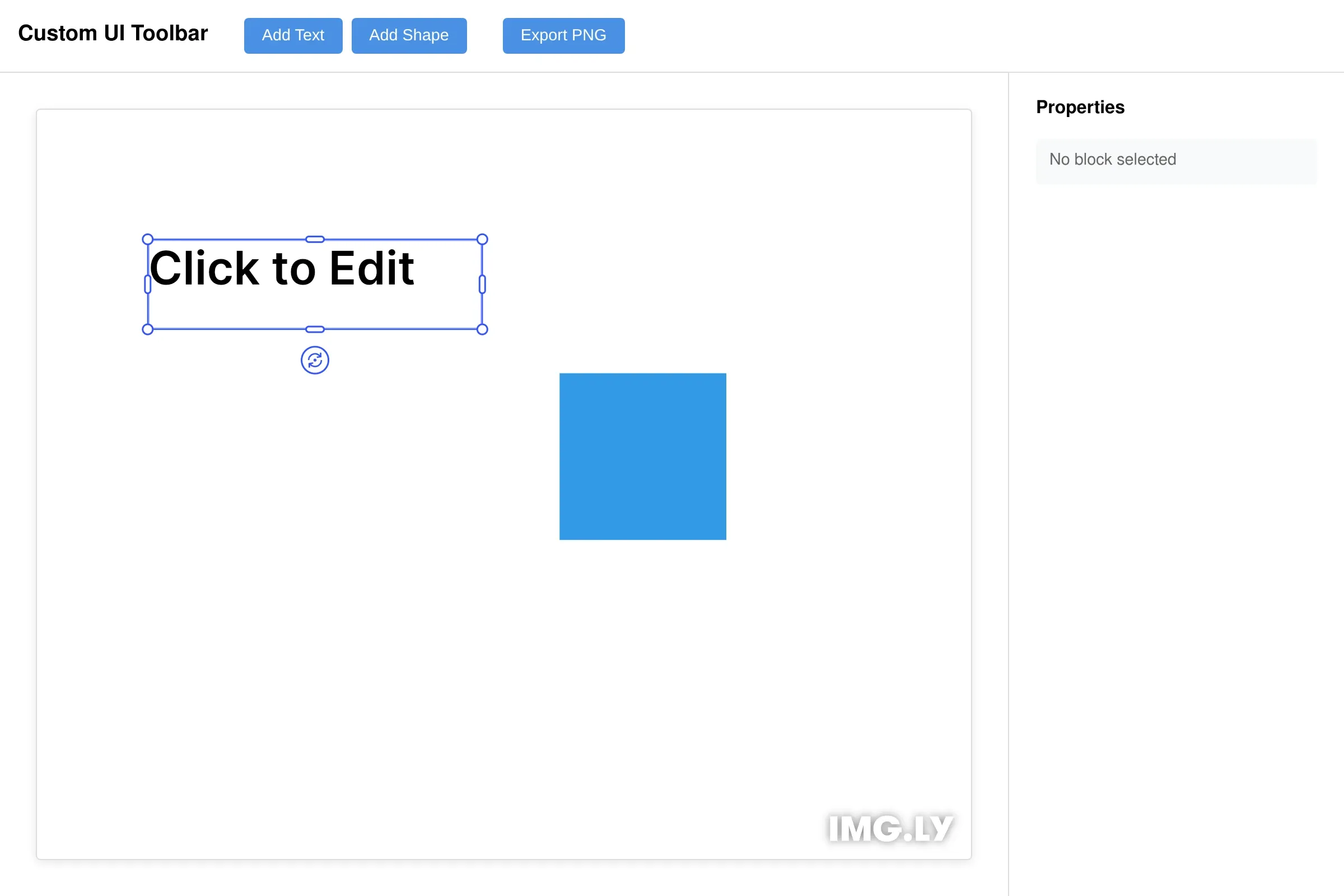 Build Your Own UI demonstration showing custom toolbar, canvas, and property panels