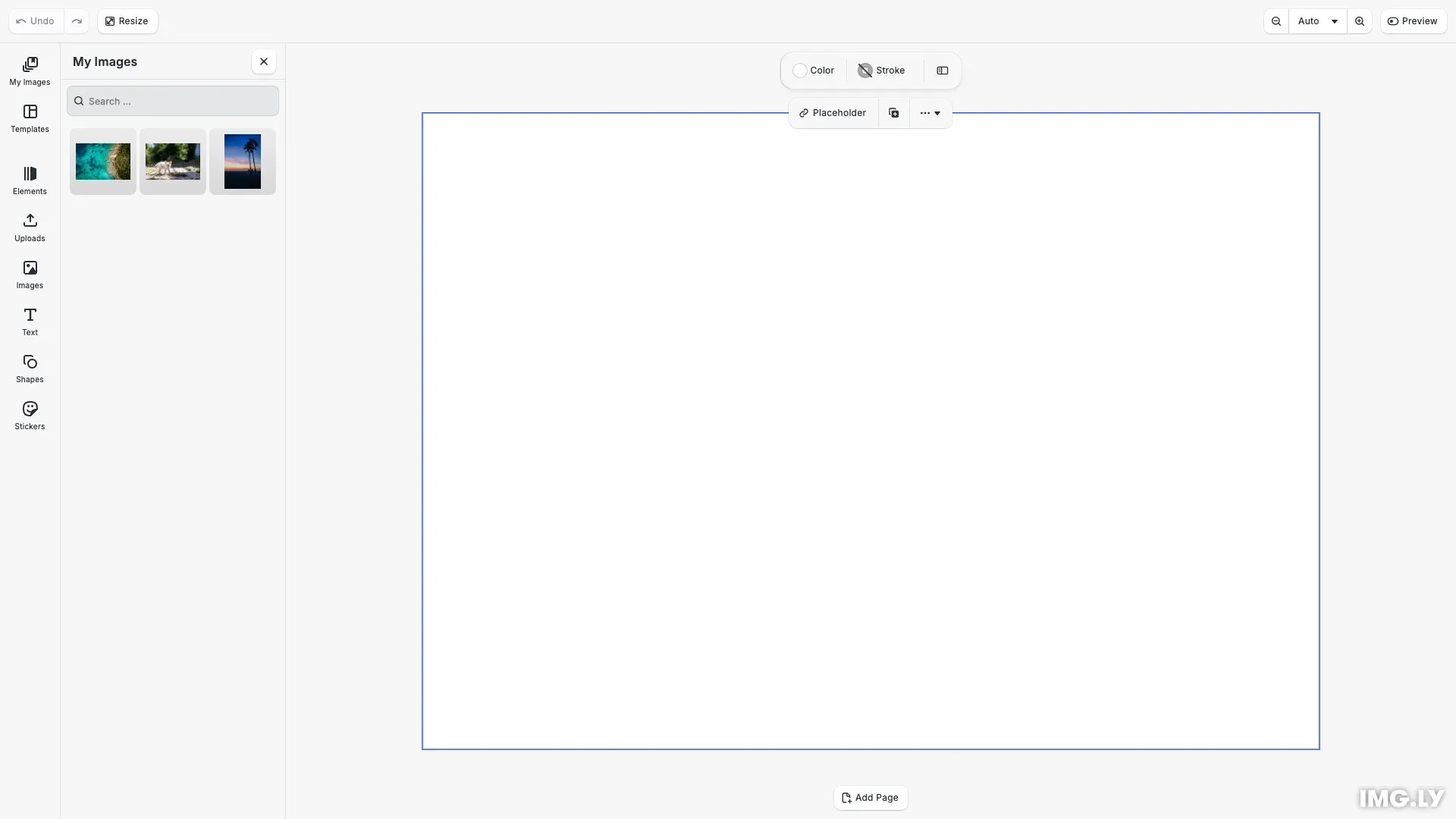 Asset Library Basics example showing the CE.SDK editor with a custom asset library entry in the dock