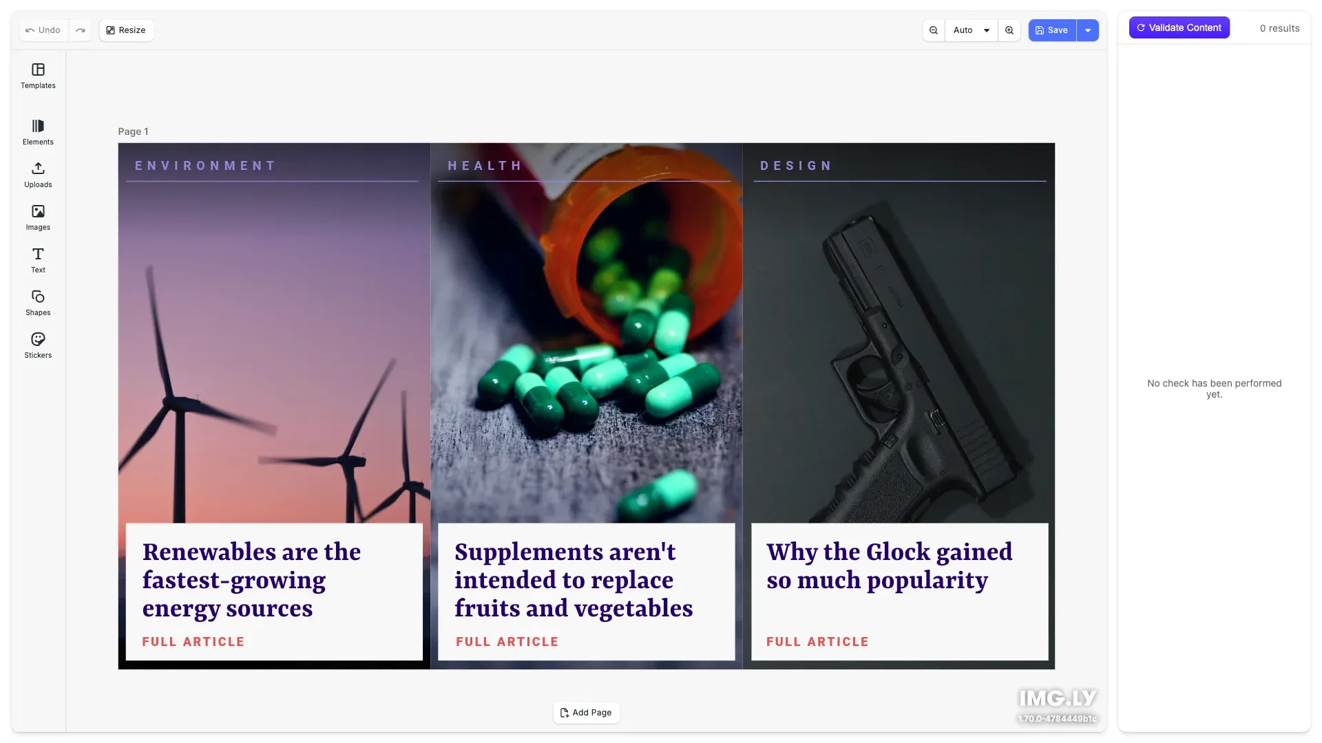 Design Editor starter kit showing a professional design editing interface