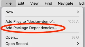 Screen grab of the dependencies menu option
