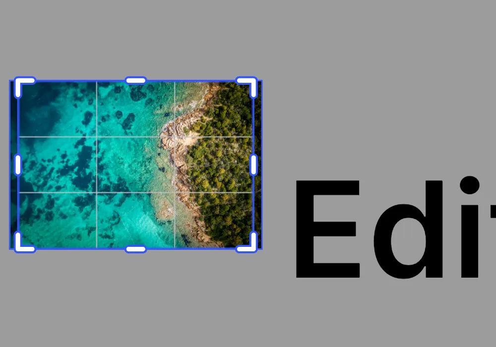 A custom crop-based mode active in the Android editor, dimming the surrounding canvas and overlaying a crop grid on the selected image