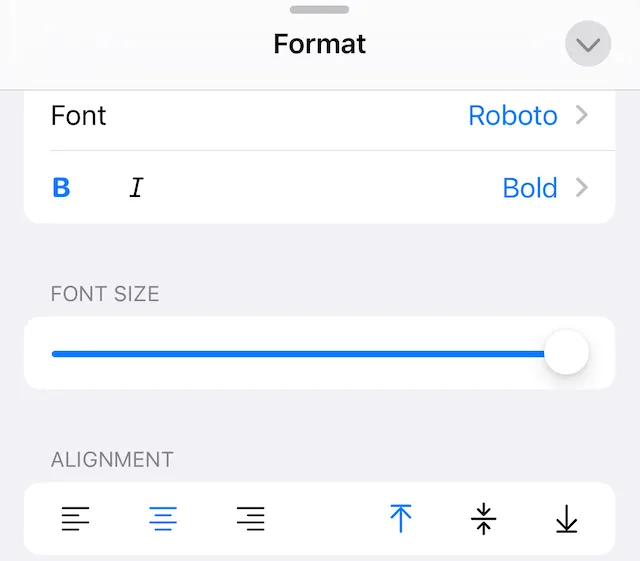 Format options drawer
