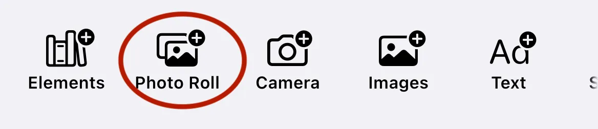 Design Editor tabs with the Photo Roll tab highlighted