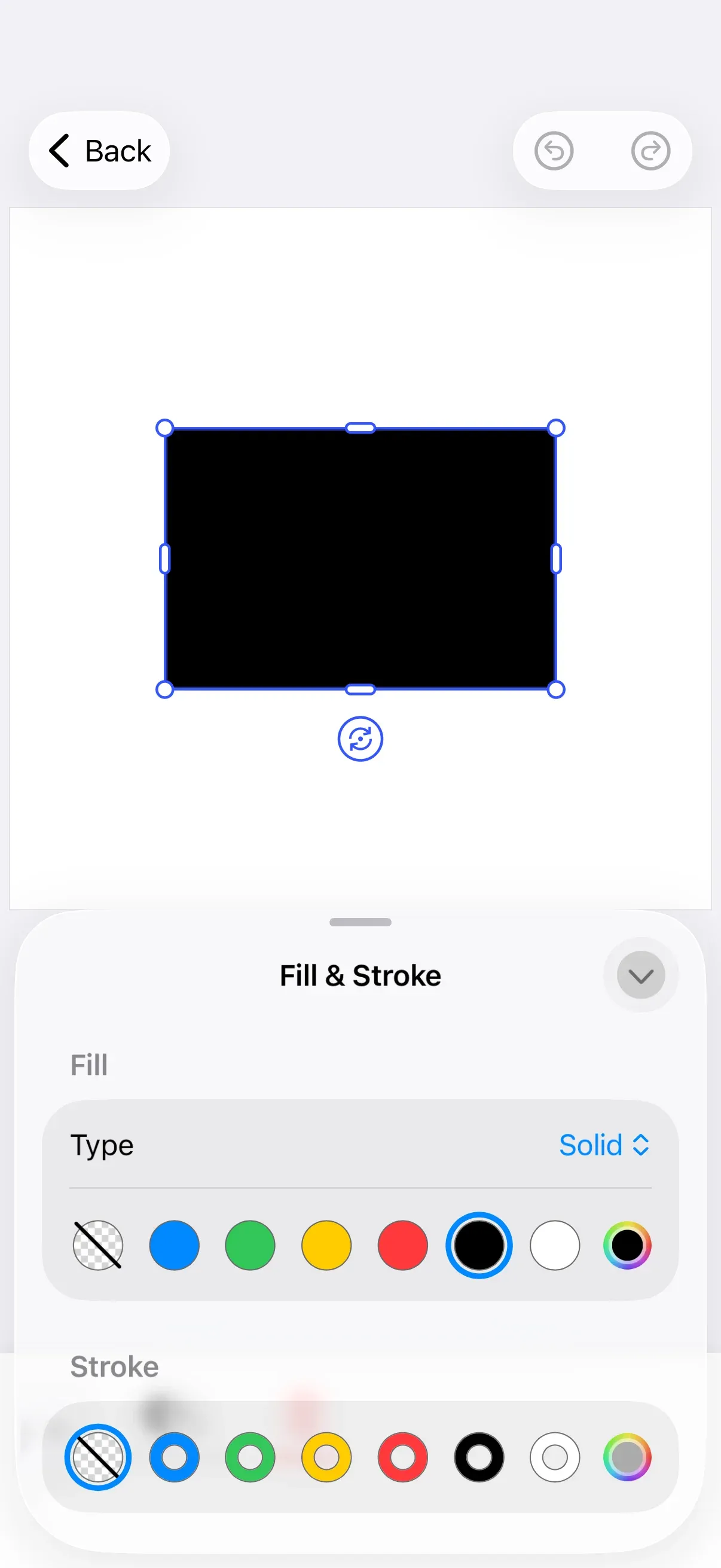 Editor showing the custom color palette in the fill picker