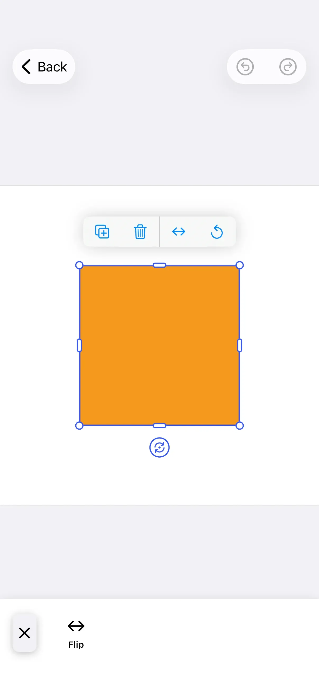 A selected block with quick action buttons floating beside it