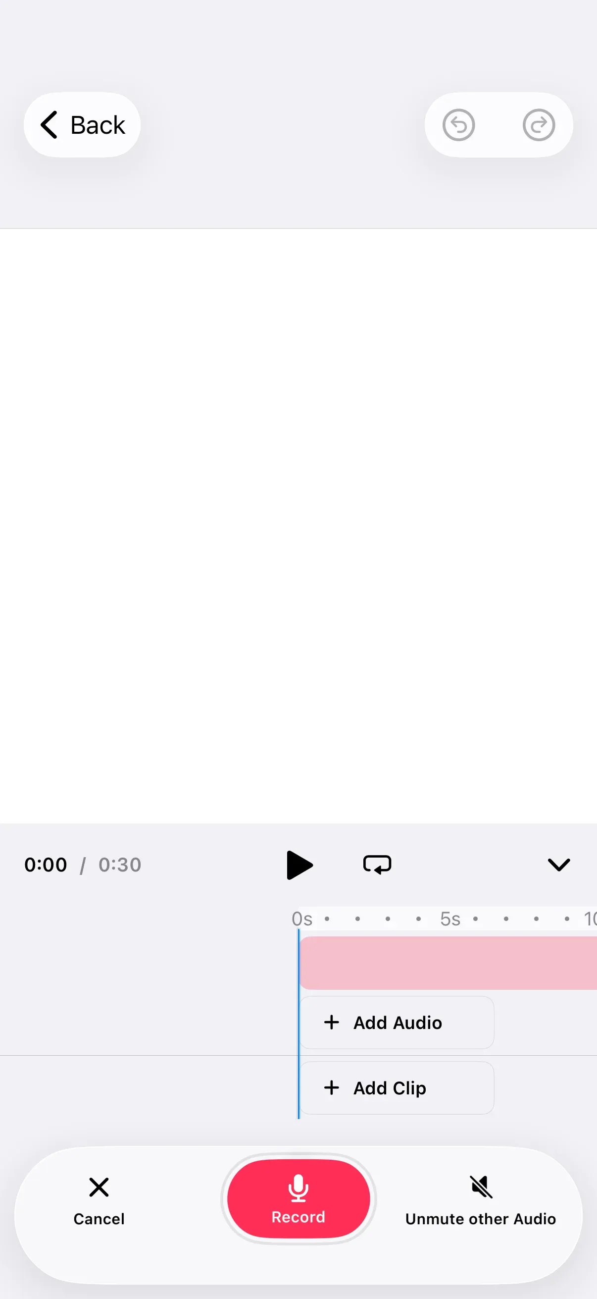 CE.SDK iOS editor presenting the voiceover recording sheet over the canvas