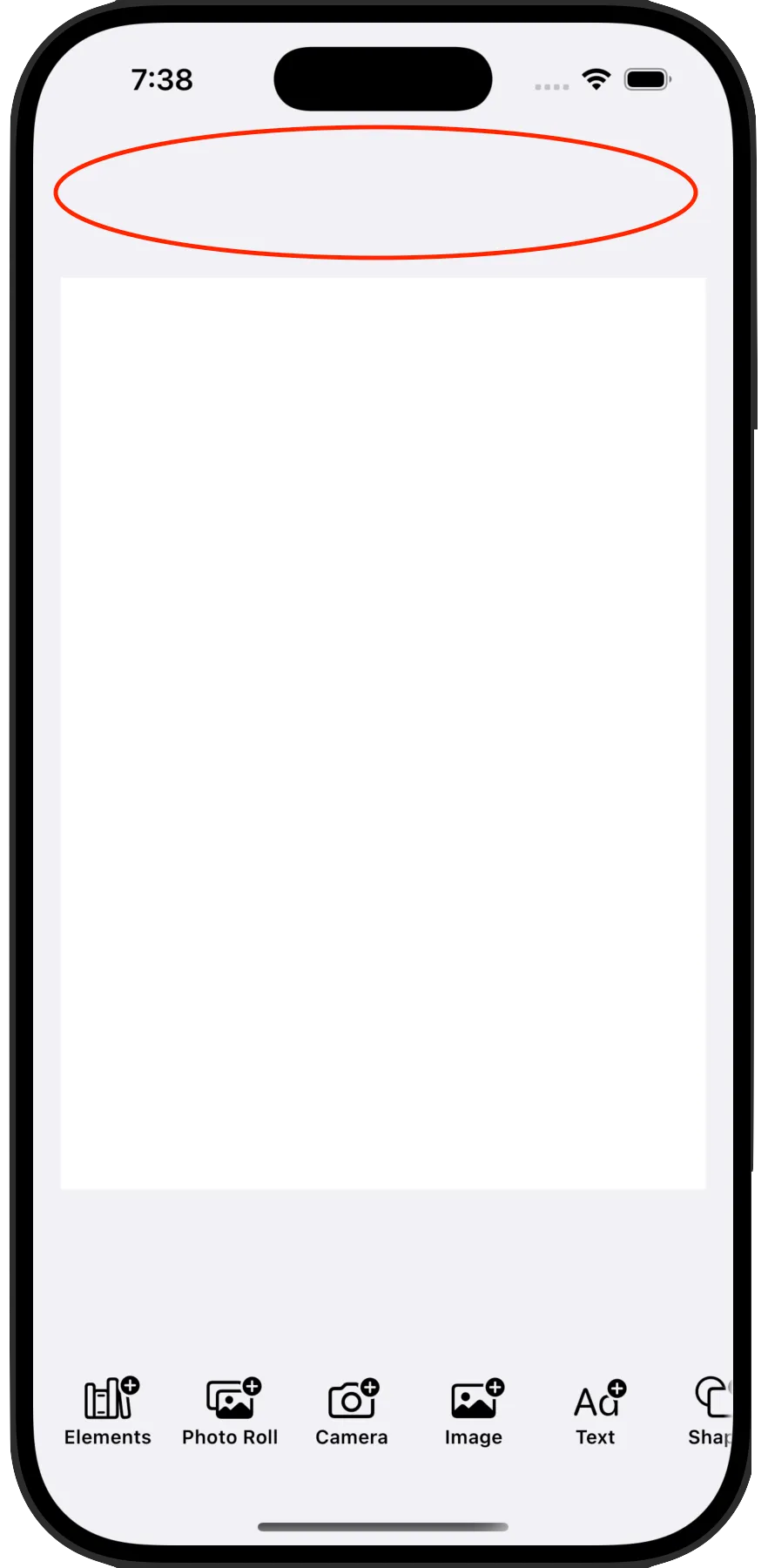Simulator screen with no top controls