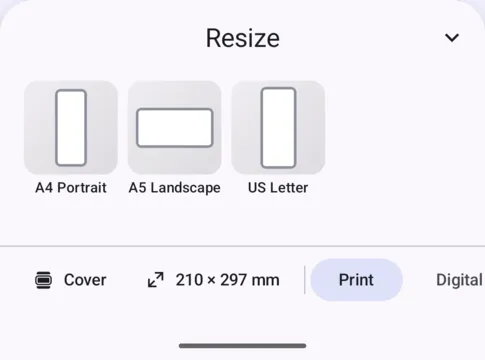 Page format selector in the CE.SDK editor UI
