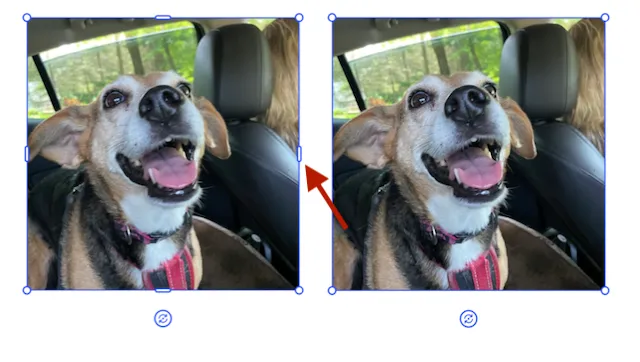 The image on the left has resize handles, the one on the right does not