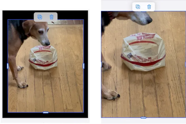 Example of scaling the size of a block and crop scaling the underlying video