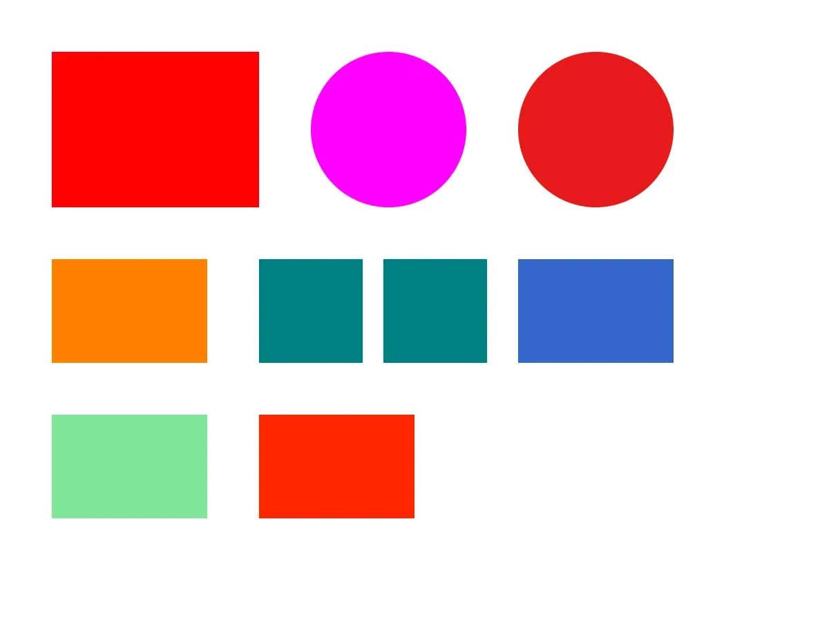 Color fills applied to shapes using RGB, CMYK, and Spot Colors
