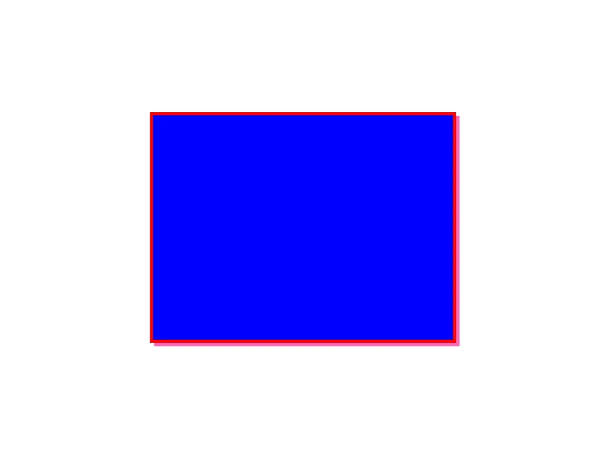 A rectangular block with a blue fill, red stroke, and pink drop shadow