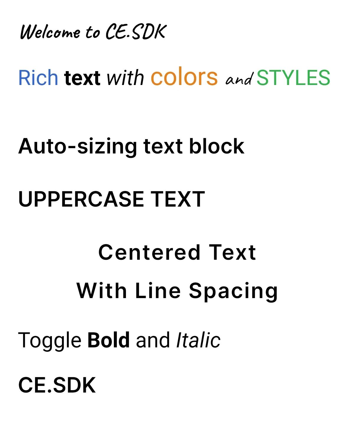 Rendered text scene with styled text blocks
