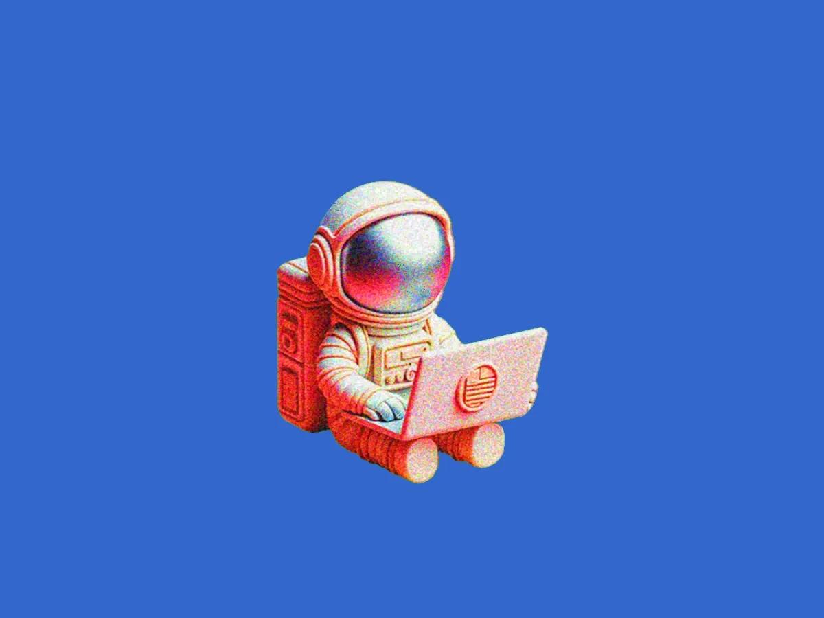 An astronaut subject composited over a solid blue background after the green backdrop of the source frame was keyed out with the green screen effect