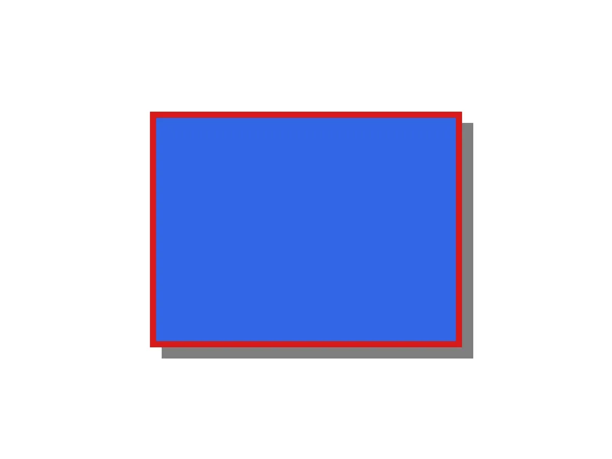 A blue rectangle with a red stroke and a semi-transparent black drop shadow