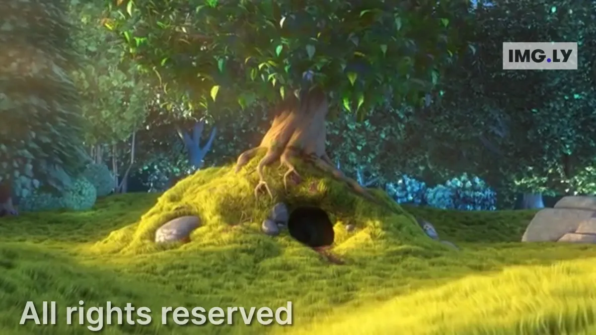 A watermarked video frame with a copyright text watermark in the bottom-left corner and a semi-transparent IMG.LY logo in the top-right corner
