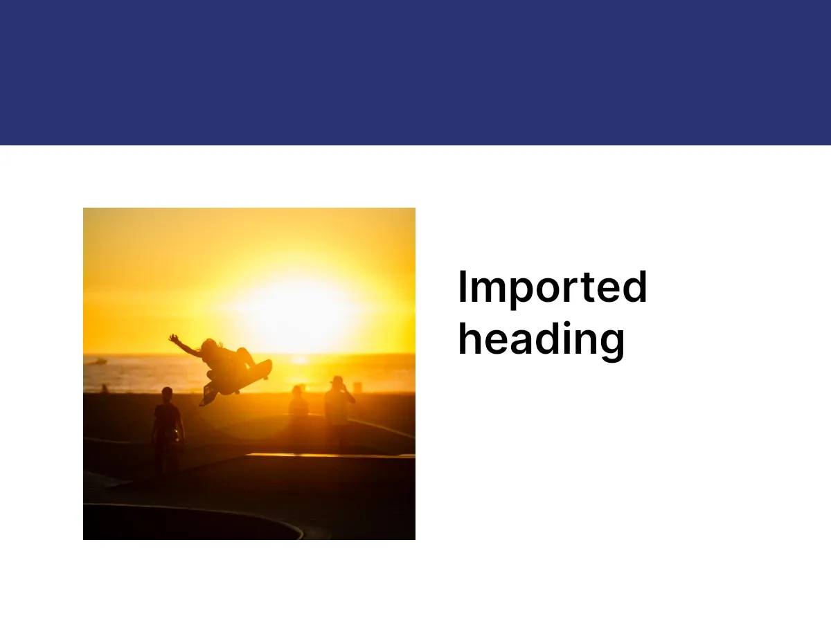 A design reconstructed by a custom importer: a colored banner, an image, and a heading laid out on a page.
