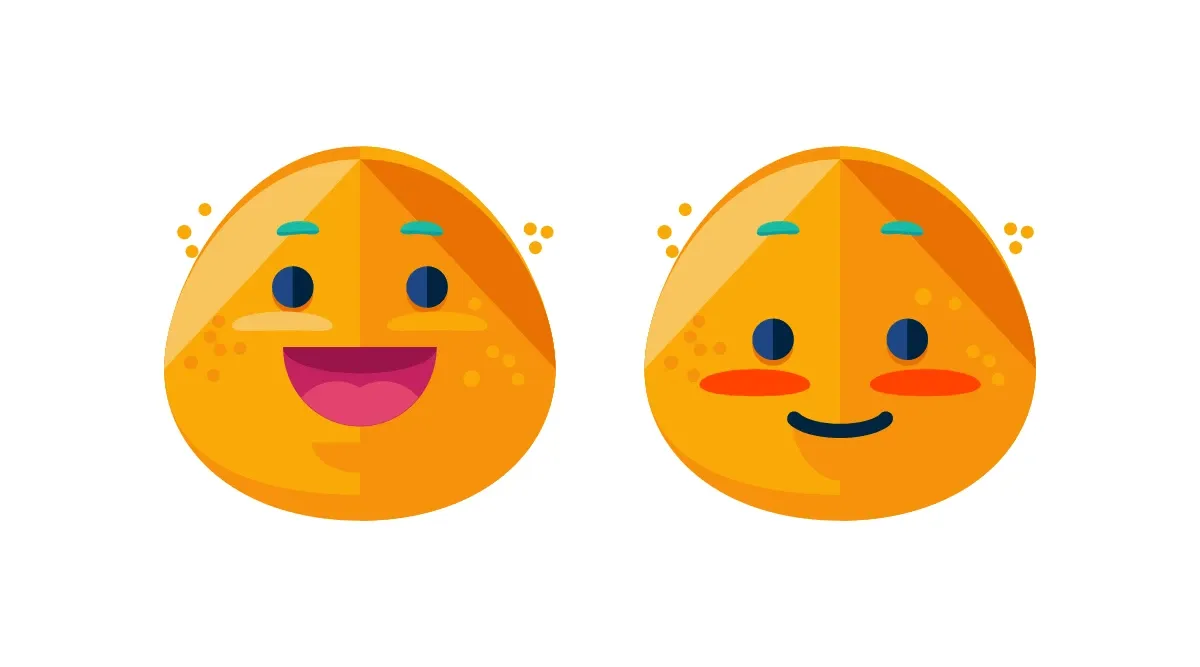 Two emoticon stickers placed side by side on a page, preserving the colors of the source SVG artwork.