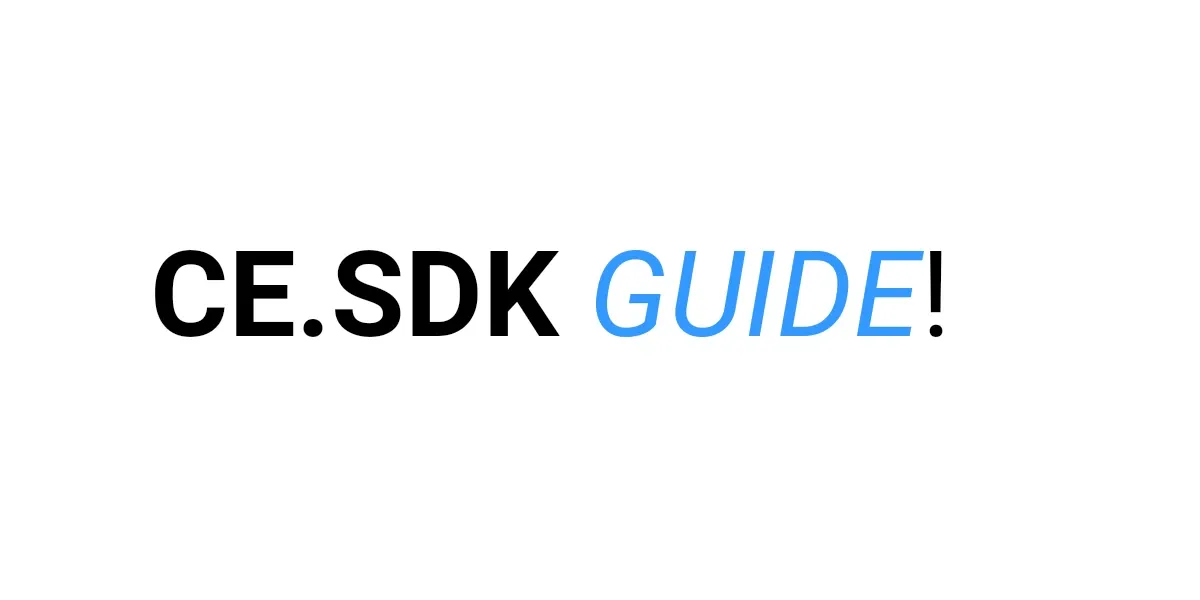 A text block rendered with mixed formatting: “CE.SDK” in bold and “GUIDE” in blue italic uppercase.