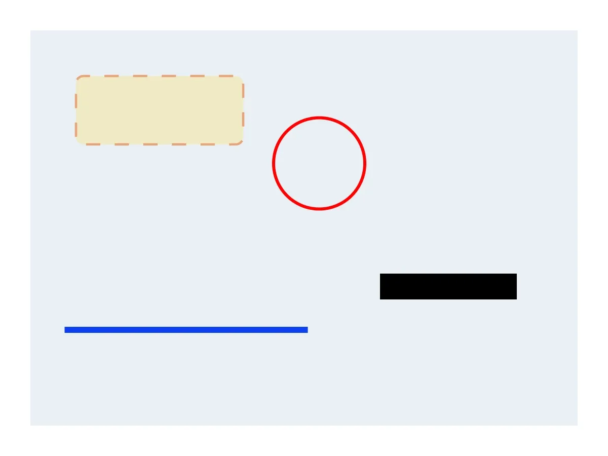 Shape annotations — a translucent yellow rectangle with rounded corners and a dashed orange outline highlights an area, a red ellipse outlines a callout, a thick blue line underlines a region, and a solid black bar covers redacted text