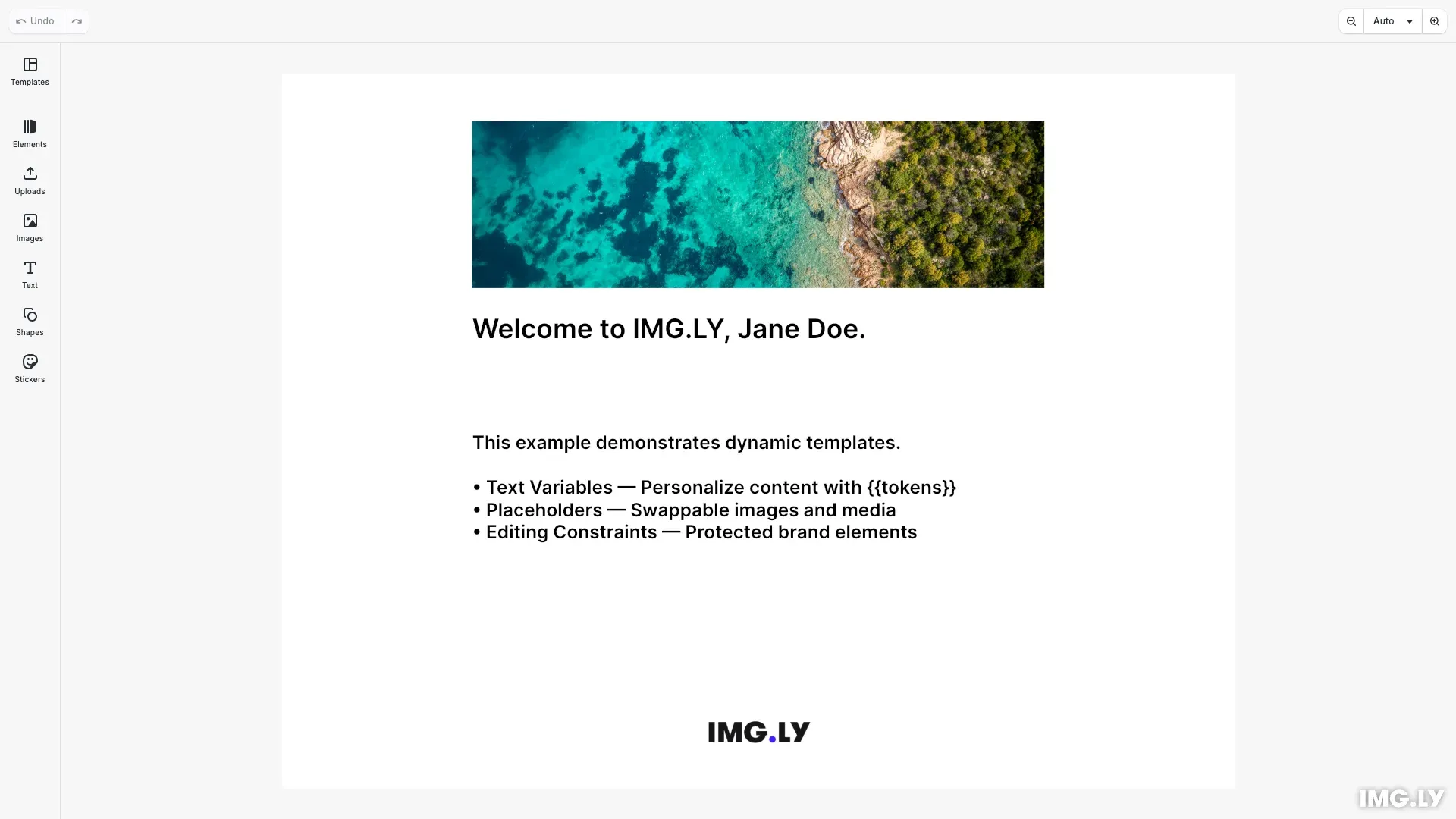 Dynamic Content example showing variables and placeholders
