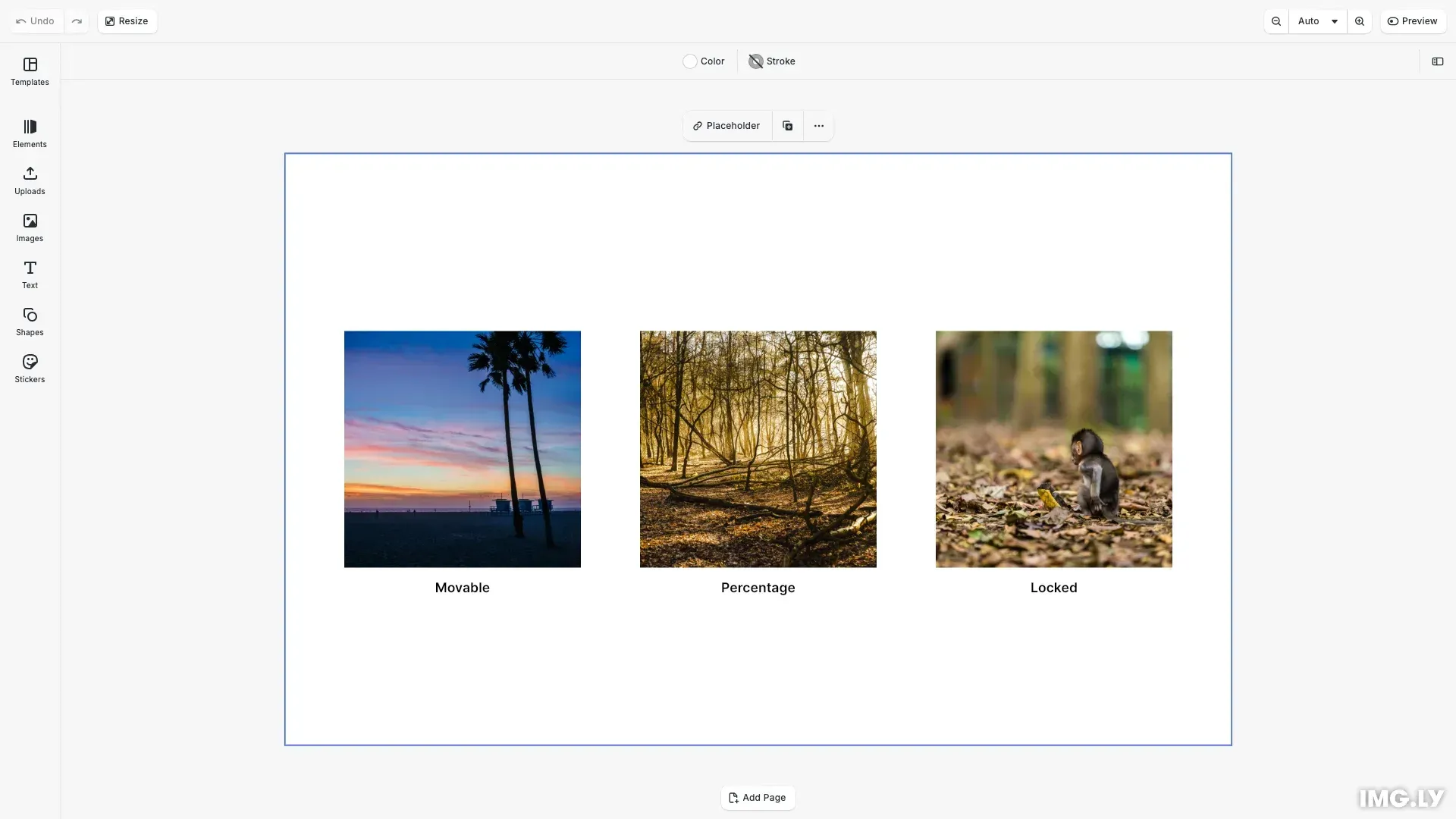 Move images example showing positioned images with labels