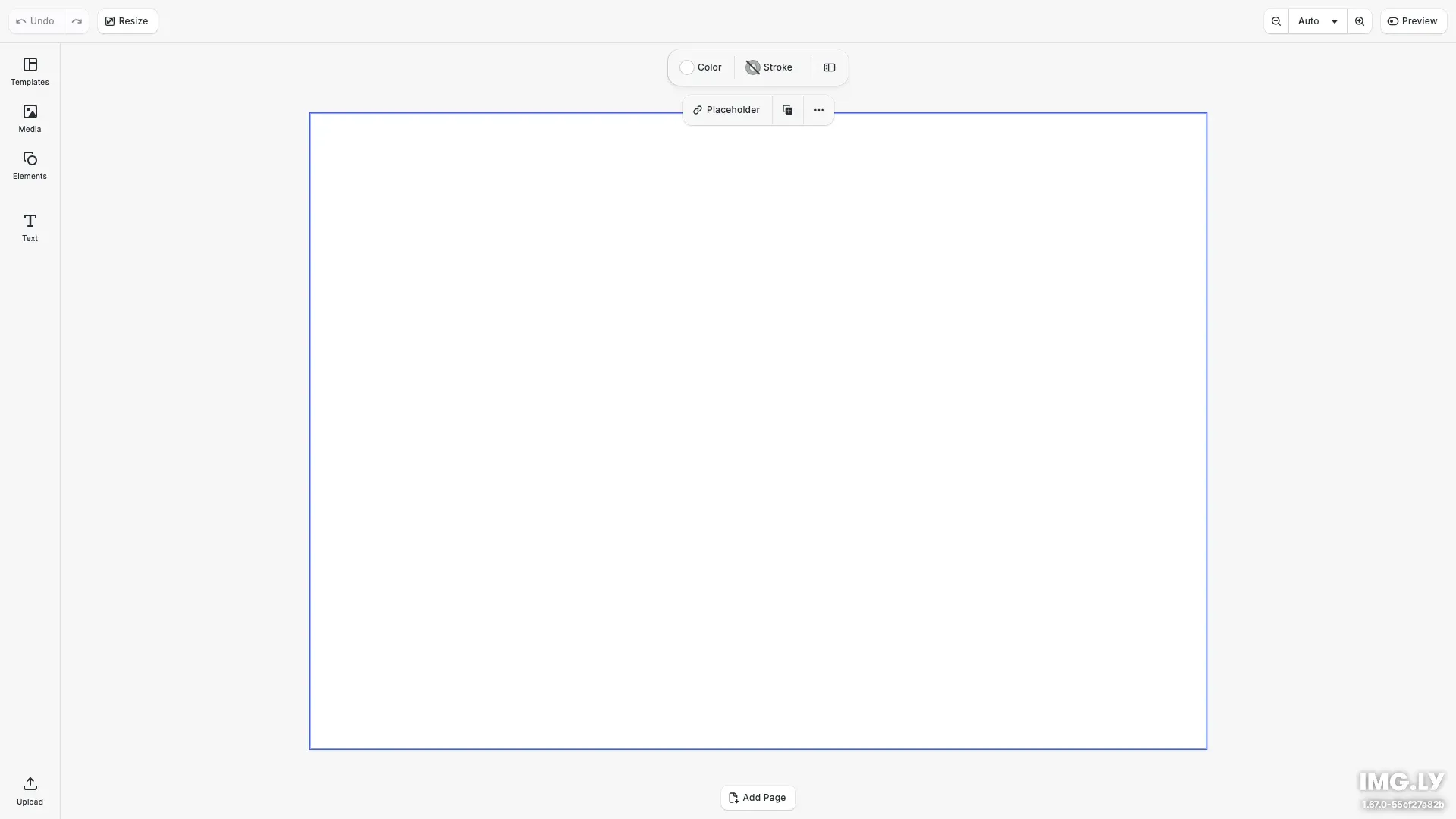 Add Dock Buttons example showing a dock with custom Media, Elements, Text, and Upload buttons