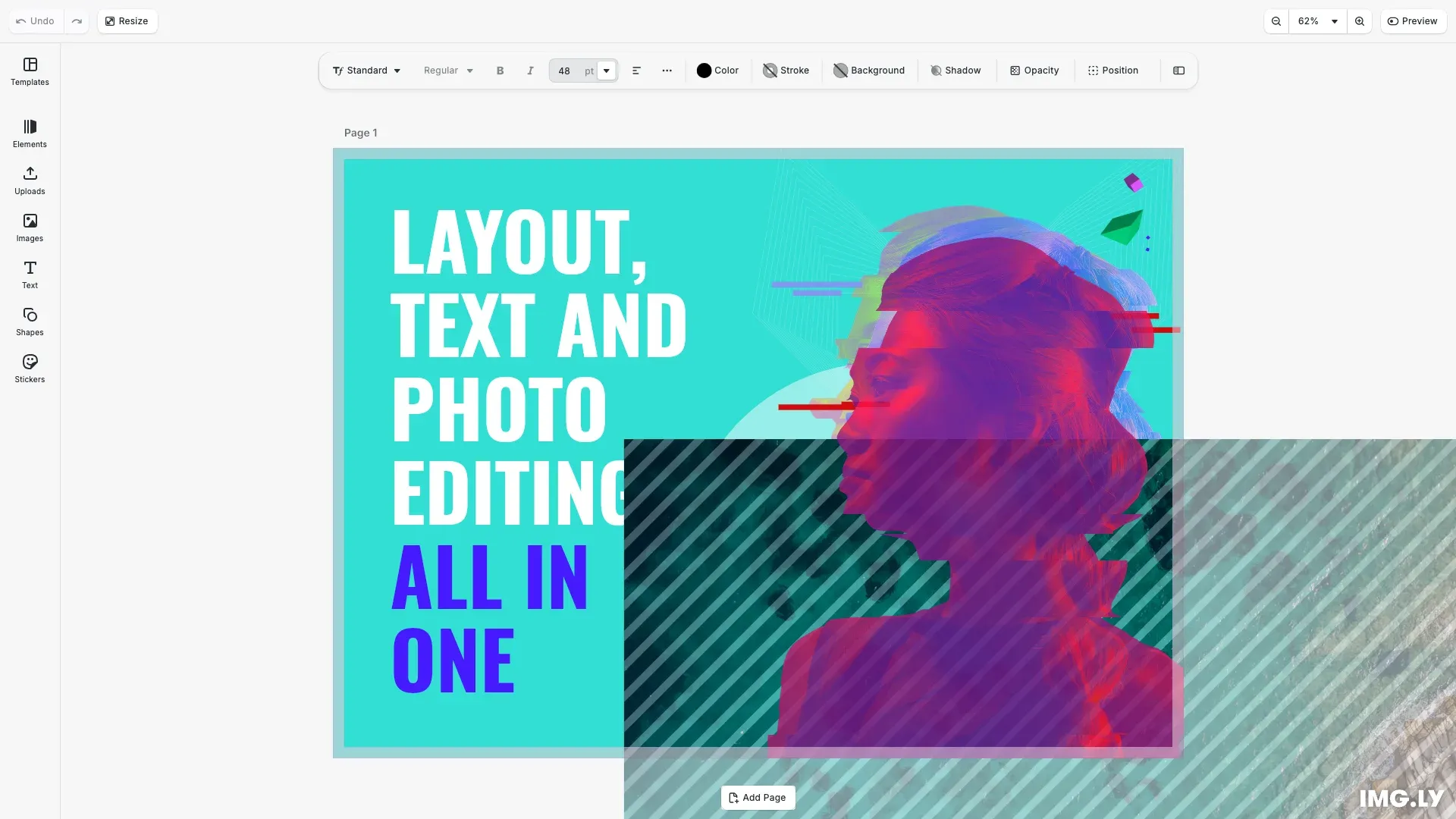 Templating example showing a personalized postcard design