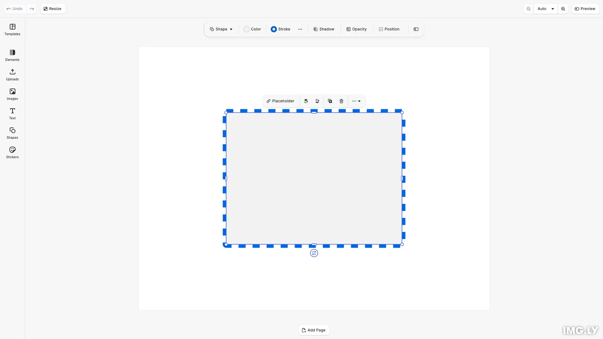 Using Strokes example showing a rectangle with a styled blue dashed stroke